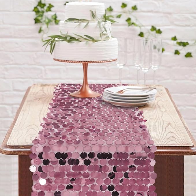 12 x 108 Inch Pink Sequin Table Runner Glitter Rectangle Big Sequin Table Runner for Wedding Party Birthday Christmas Halloween Decoration (1 Pack)