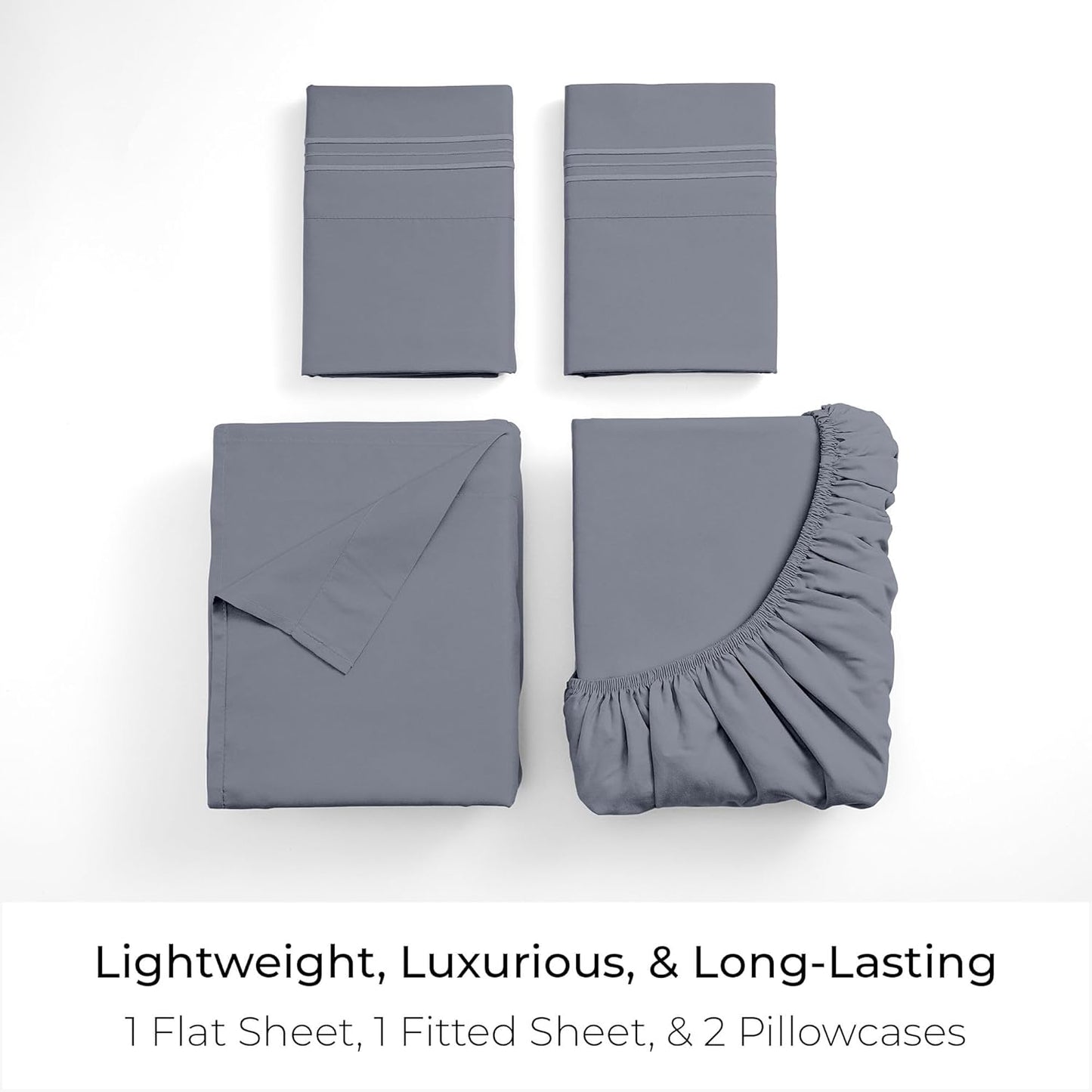 Mellanni Full Sheets Set - 4 PC Iconic Collection Bedding - Hotel Luxury, Extra Soft, Cooling Bed Sheets - Wrinkle, Fade, Stain Resistant (Full, Mineral Gray)