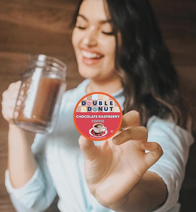 Double Donut Coffee Chocolate Raspberry Flavored Coffee Pods, Medium Roast Coffee, compatible with Keurig K Cups Brewers, 20 Count