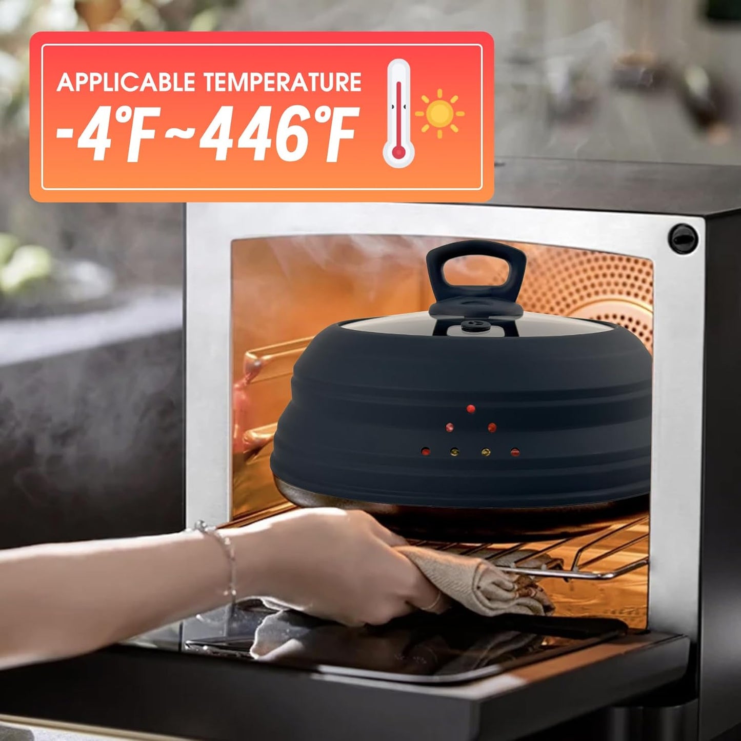 Microwave Splatter Cover Collapsible Silicone & Tempered Glass 11.8 Inch Microwave Cover for Food Splatter Guard with Steam Vents Dishwasher Safe Fits Bowls, Plates & Pots (Gray)