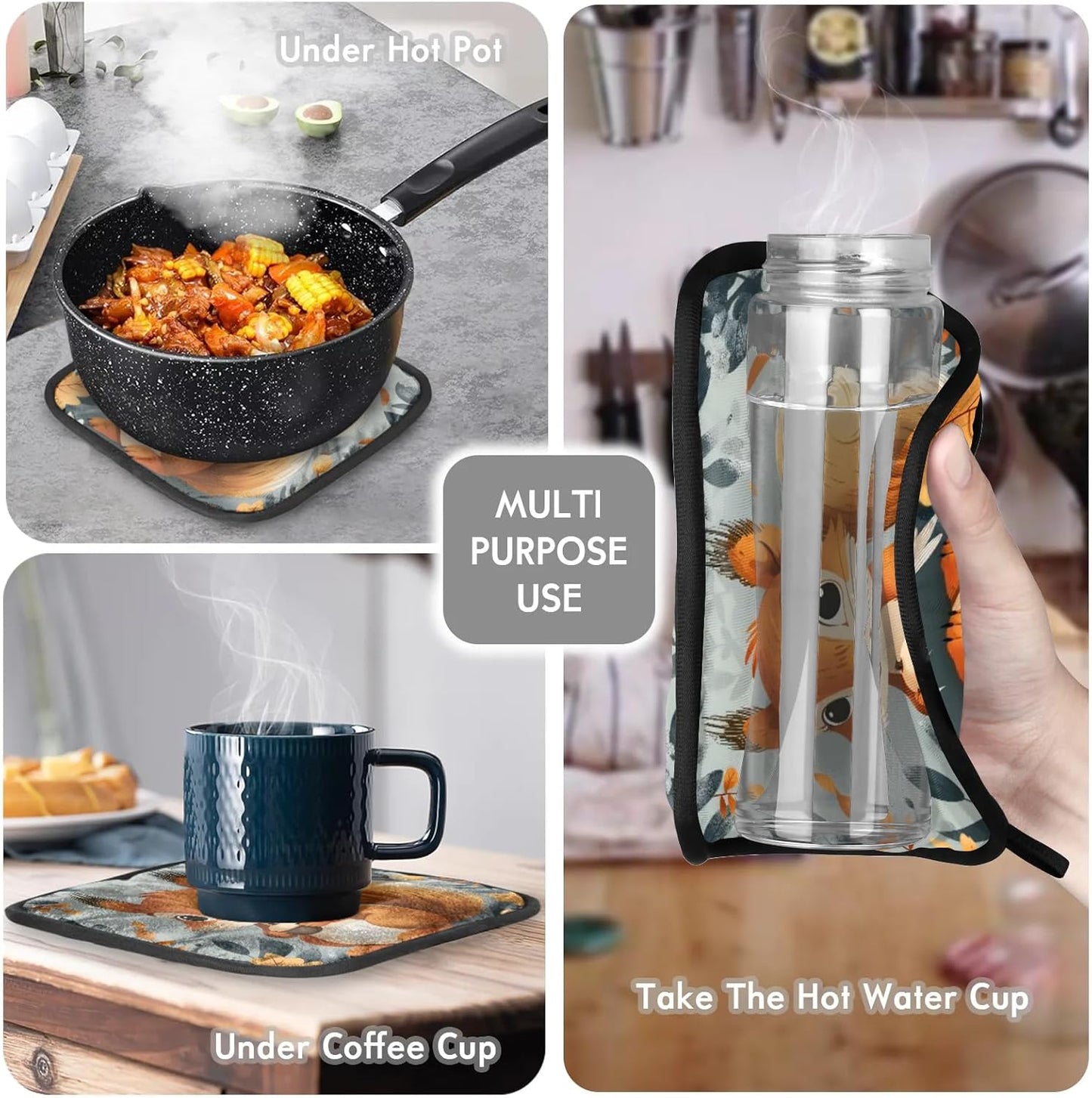 Squirrel Fall Oven Mitts and Pot Holders Sets, 2 Pcs Decorative Kitchen Oven Glove for Cooking