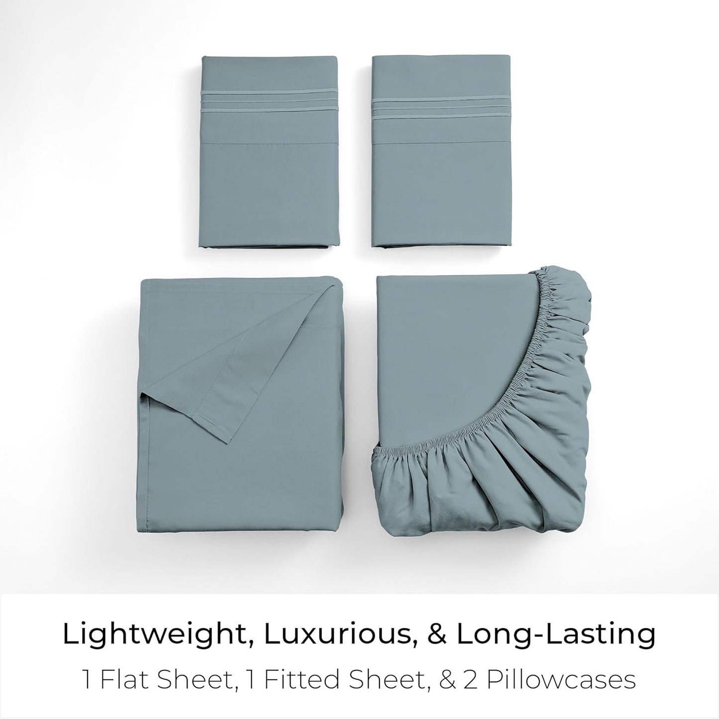 Mellanni King Sheets Set - 4 PC Iconic Collection Bedding - Hotel Luxury, Extra Soft, Cooling Bed Sheets - Wrinkle, Fade, Stain Resistant (King, Spa Blue)