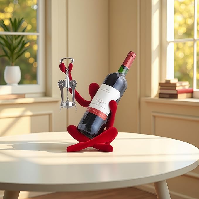 XINXUAN Abstract Wine Bottle Holder Home Decor, Resin Hollow-Out Design Decorative Wine Rack (Flocking - Red)