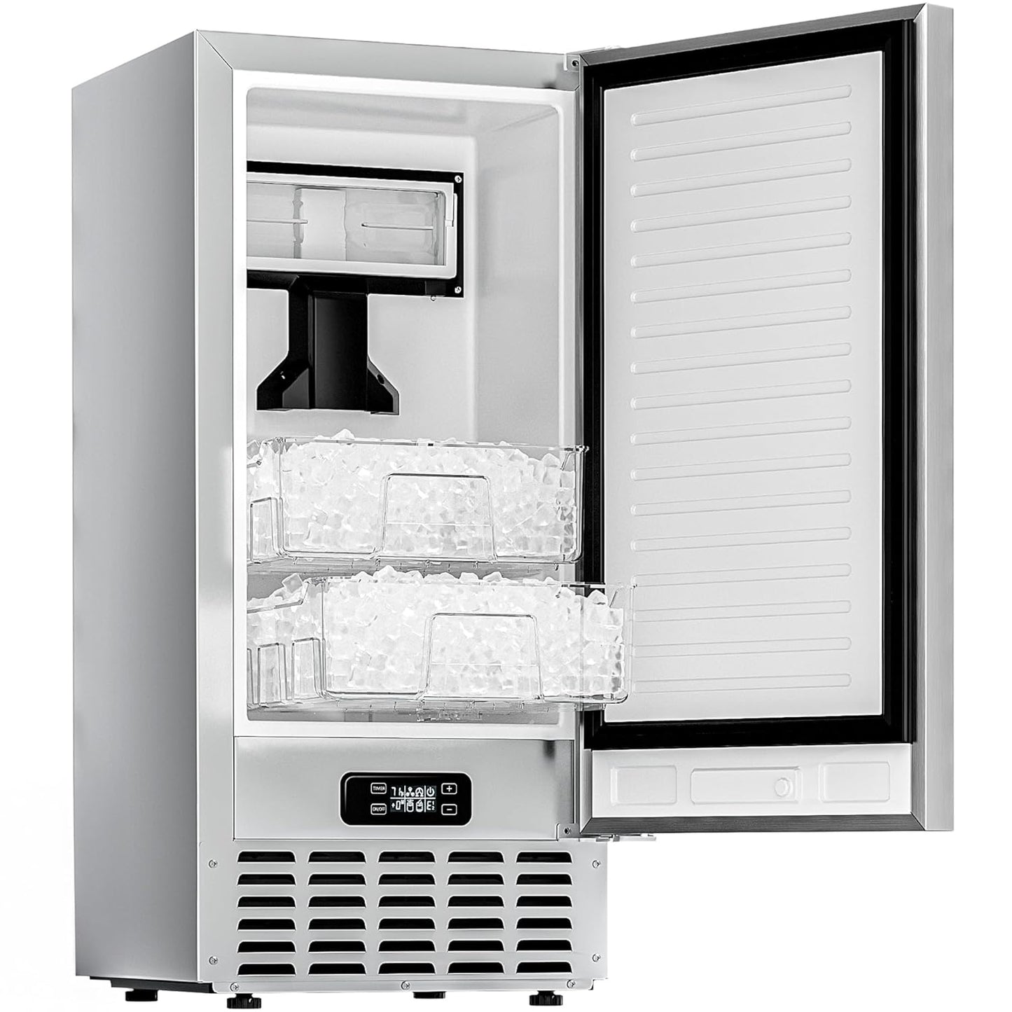 EUHOMY Commercial Under Counter Nugget Ice Maker Machine, 70Lbs/Day, Bulit-in Freestanding Ice Maker with Double Ice Baskets, Self-Cleaning & 24H Timer Ice Machine, for Commercial & Home Use(Silver)