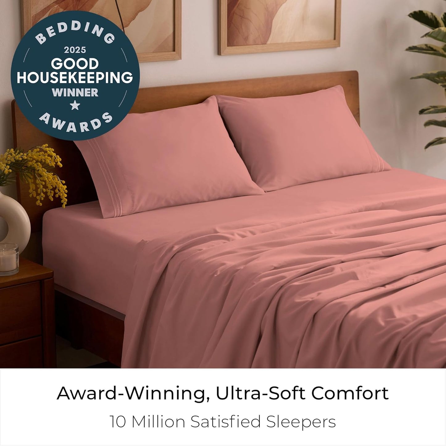 Mellanni Full Sheets Set - 4 PC Iconic Collection Bedding - Hotel Luxury, Extra Soft, Cooling Bed Sheets - Wrinkle, Fade, Stain Resistant (Full, Coral)