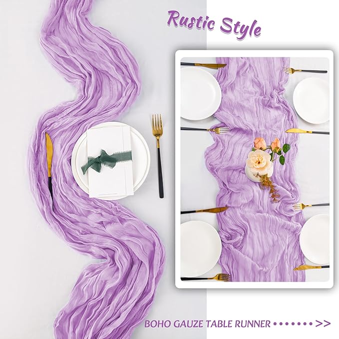 12 Pack Lavender Table Runner 10FT Cheesecloth Table Runner 21 x 120 inch Boho Gauze Cheese Cloth Table Runner Rustic Sheer Table Runner for Party Wedding Bridal Baby Shower Birthday Table Decor