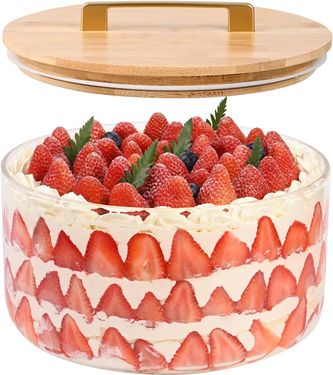 Large Salad Bowl, 10 inch Trifle Bowl Glass with Sealed Lid, Versatile Mixing and Serving Bowl for Laying Ice Cream,Cake,Cupcake,Salad,Fruit,Baking,Dessert and Party Diy, Microwave Safe