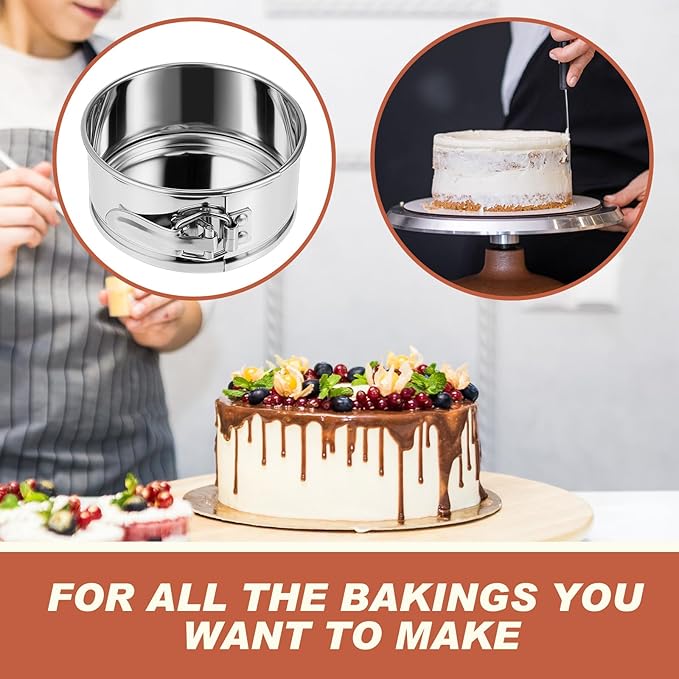 Sunnyray 4 Inch Springform Pan for Baking Mini Cheesecake Pans with Removable Bottom Nonstick Leakproof Round Cake Mold Spring Form Molds for Mini Cheesecake Pizza and Quiches (Stainless Steel,8 Pcs)