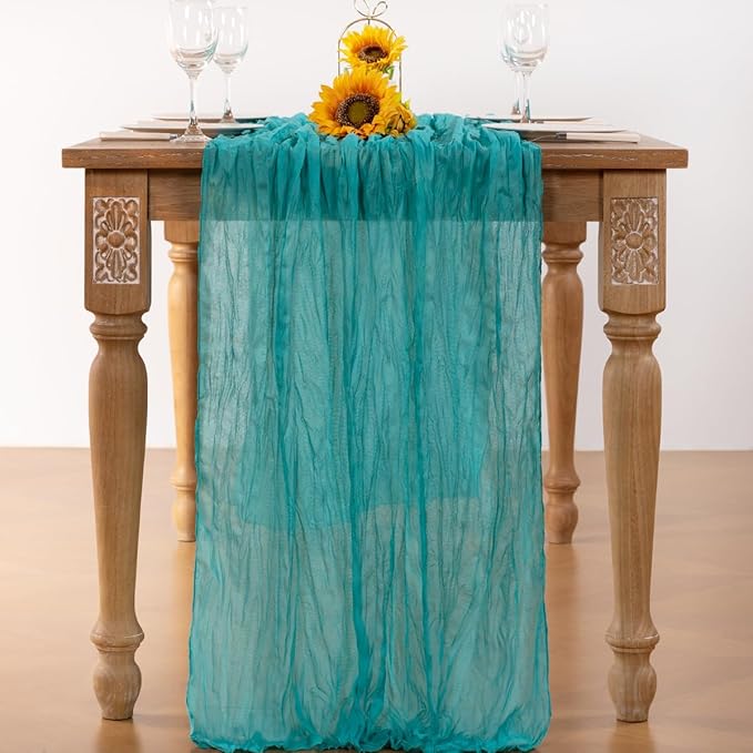 Teal Green Cheesecloth Table Runner Christmas Table Runner Boho Gauze 120 Inches Turquoise Cheese Cloth Table Decor for Xmas Holiday Season Parties Wedding Tea Party Decor
