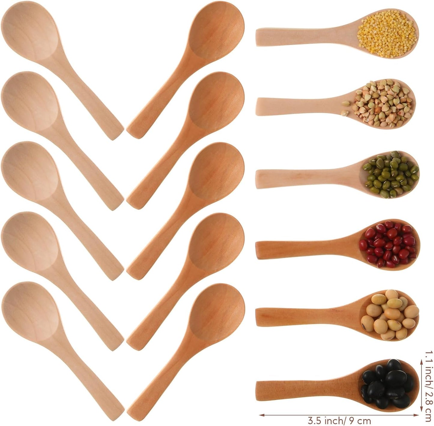 Boao 50 Pcs Small Wooden Spoons, 3.5'' L, Mini Wood Natural Tiny Spoons Wooden Little Teaspoons for Jars Sugar Creamer Honey Spices Salt Kitchen Supplies (Mix Color)