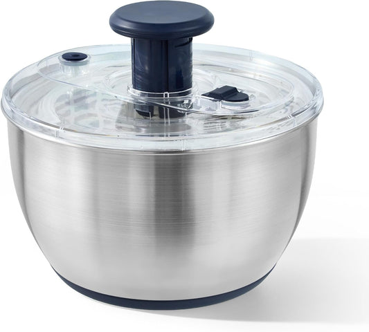 6.34 Qt Stainless Steel Salad Spinner, Large Lettuce Spinner Vegetable Fruit Washer, Vegetable Cleaner Salad Cleaner Lettuce Washer, Non-Slip Base, Multifunctional for Salad, Fruits