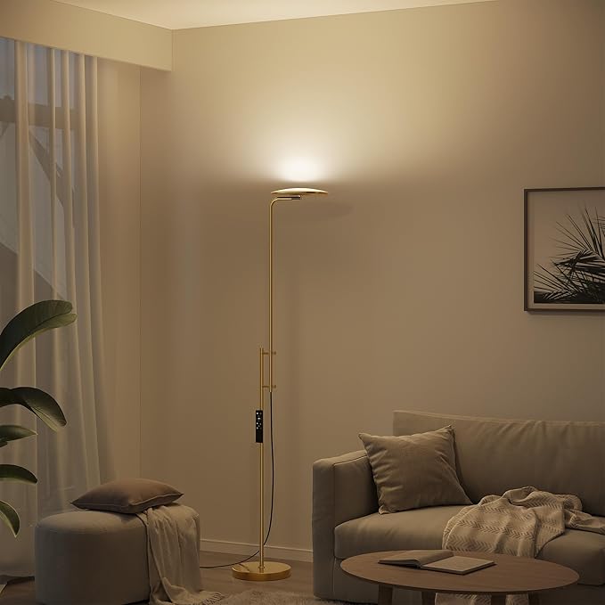 SUNMORY 32W/3000LM Floor Lamps, Super Bright LED Standing Lamp with Remote Control, Adjustable Tall Lamp with 350°Rotating Head, Modern Dimmable Torchiere Corner Lamp for Living Room, Bedroom, Office