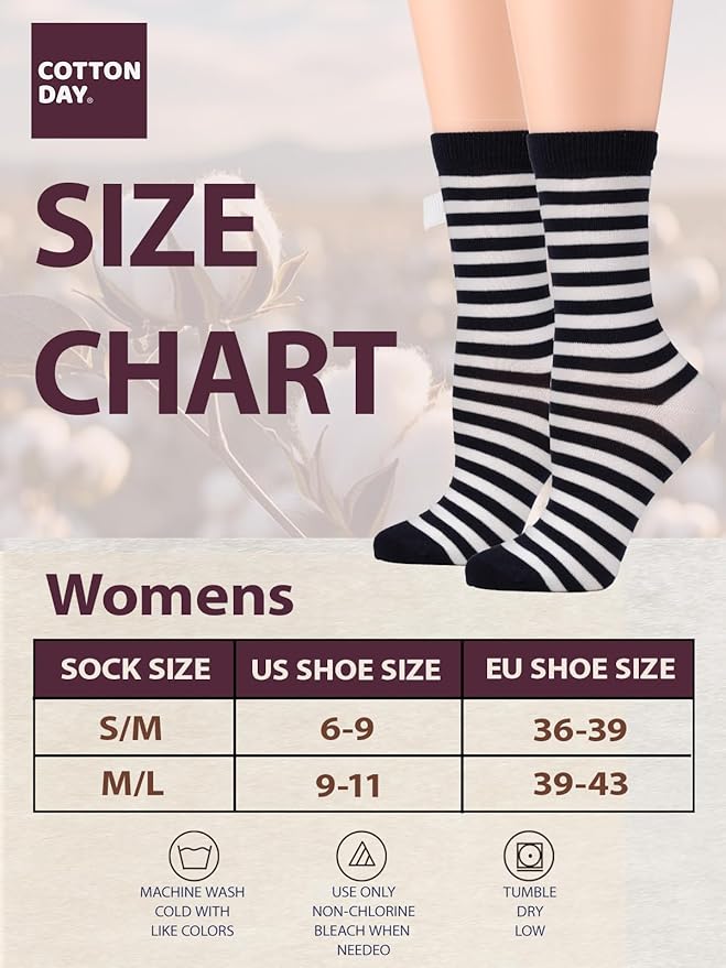 COTTON DAY Women's Soft Combed Cotton Dress Socks Seamless Toe Black White Gray Navy Blue Brown Beige
