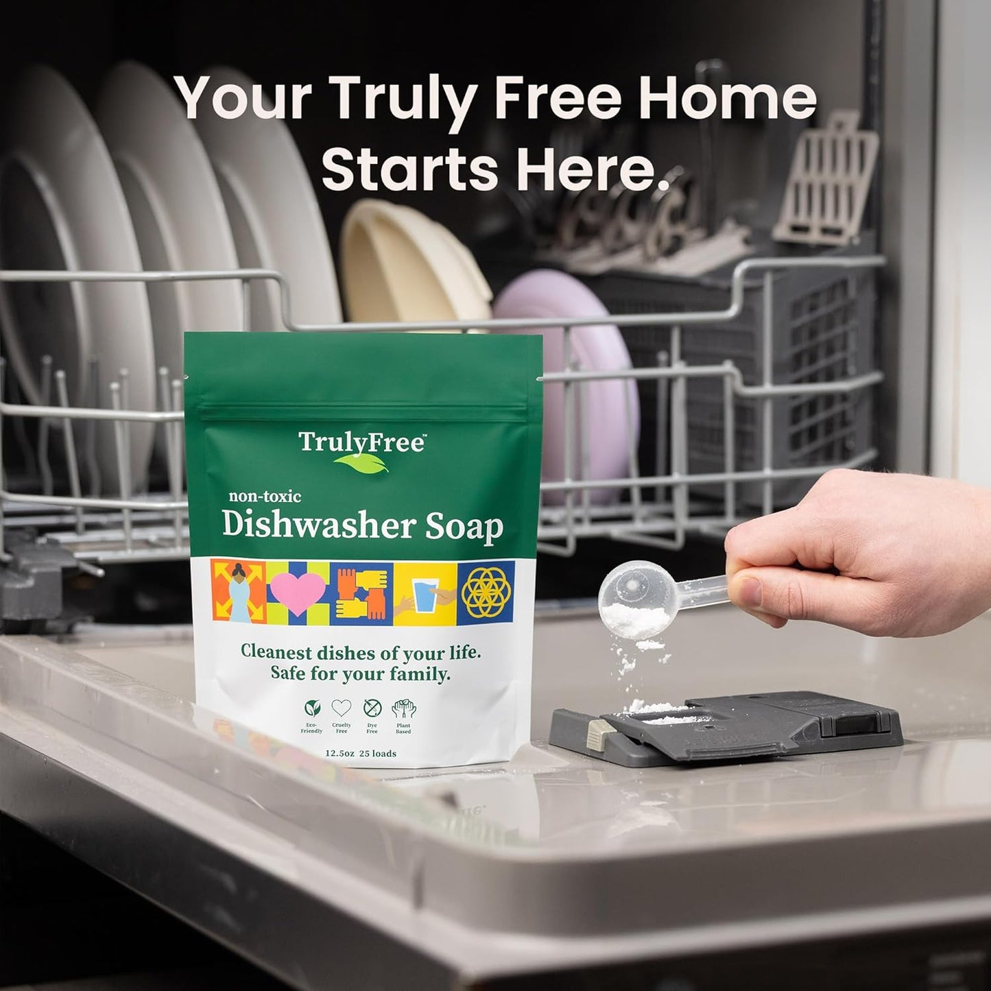 Automatic Dishwasher Detergent Powder - Concentrated Dishwashing Detergent, Dish Soap, Hard Water Stain Remover, Kitchen Cleaning Supplies, No Harmful Ingredients - 12.5 oz (Pack of 1)
