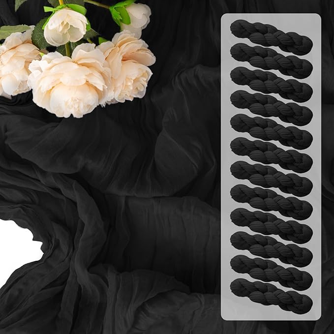 12 Pack Black Halloween Table Runner 10FT Cheesecloth Table Runner 120 inch Boho Gauze Cheese Cloth Table Runner Rustic Sheer Table Runner for Party Wedding Bridal Baby Shower Birthday Table Decor