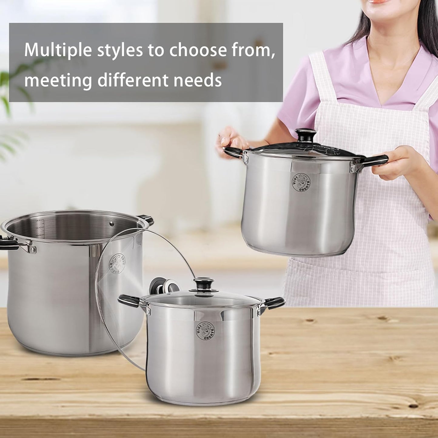 Vivicreate Stainless Steel Stock Pot with Lid for Induction Cooking Boiling Pasta Stew Soup Large Capacity Cookware with Handles for Kitchen Spaghetti Olla Olla de Acero Inoxidable (18.5 QT)