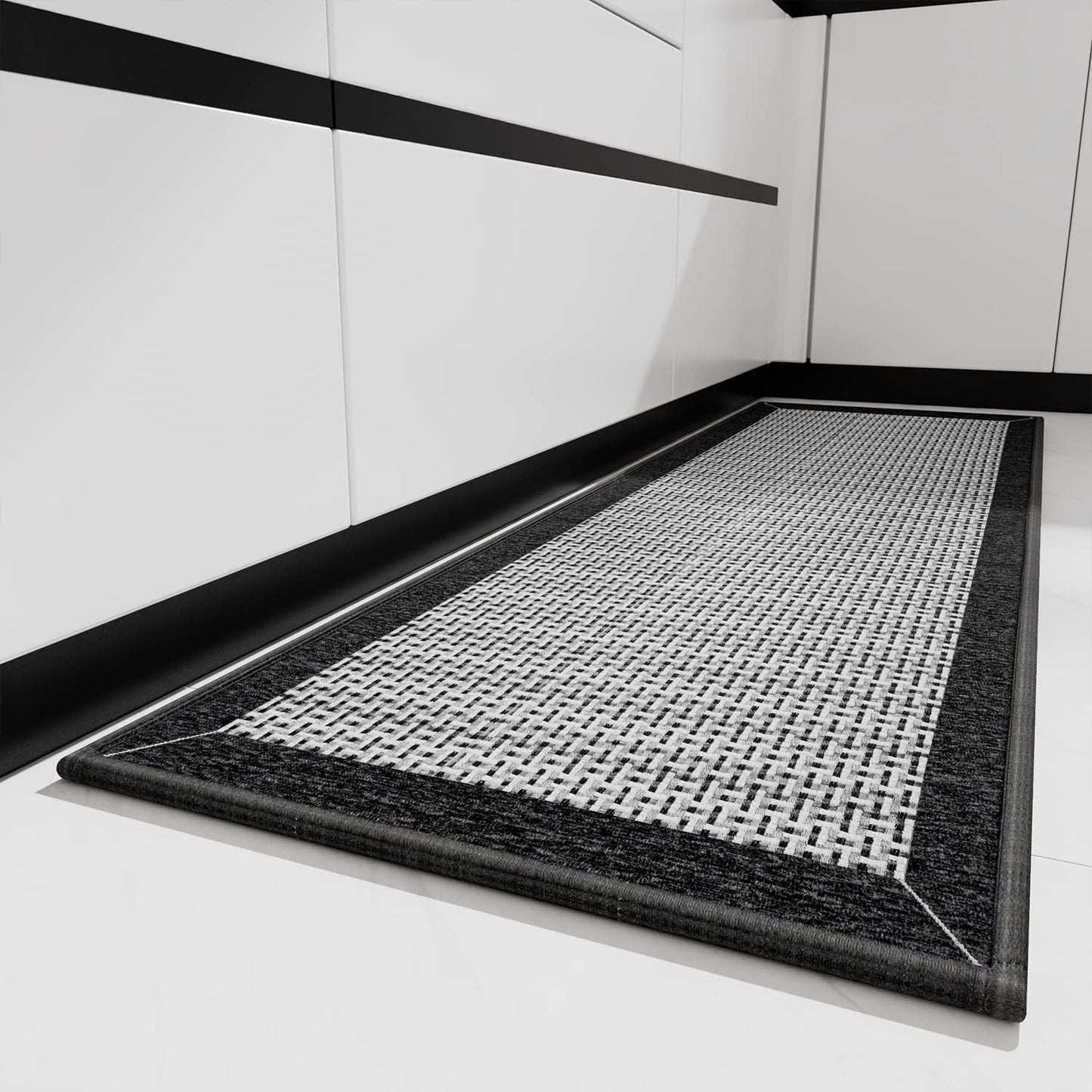 PADOOR Kitchen Mats for Floor, Kitchen Rugs Non Slip Washable, Rubber Backed Kitchen Runner Super Absorbent Kitchen Floor Mat Sink Rug, 20”x32” Black