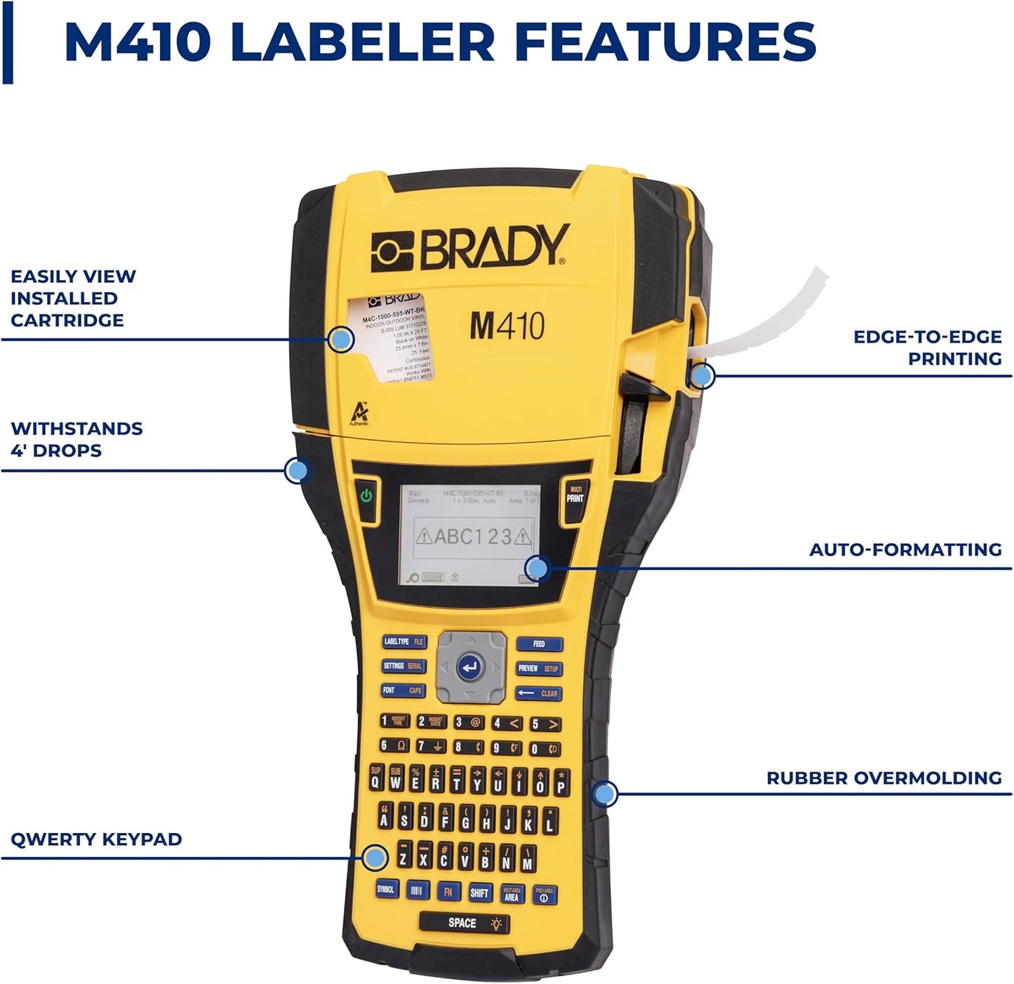 Brady M410 Handheld Portable Label Printer Kit with Carrying Case, Label Cartridge, Rechargeable Battery and Charger, 11.5" H x 6" W x 3.5" H
