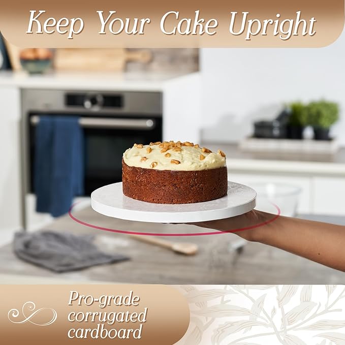 Cakebon Cake Boards - Sturdy 1/2 Thick Drums - 12 Inch Professional Fully Wrapped Edges White 6-Pack