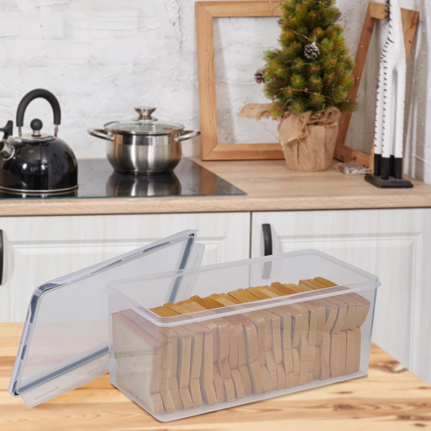 Tiawudi 2 Pack Bread Box, Plastic Bread Container, Large Sandwich Holder, Bread Storage Container for Kitchen Counter, Bread Keeper with Airtight Lid, Bread Saver, 9 Qt / 8.5L Each