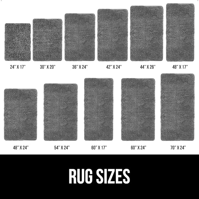 GORILLA GRIP Bath Rug Mat 44x26, Thick Soft Absorbent Chenille, Quick Dry Microfiber Mats, Rubber Backing Washable Shower Floor Rugs, Bathmat Runner, US Designed Bathroom Home Decor Accessories Grey