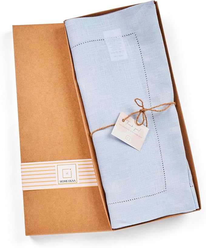 Home Ekaa Light Blue 100% Pure Linen Table Runner 36 inches – Hemstitch Coffee Table Runner 14 x 36 Inch Ideal for Dresser and Coffee Tables – Fall, Christmas, Winter, Holiday & New Year- Elara