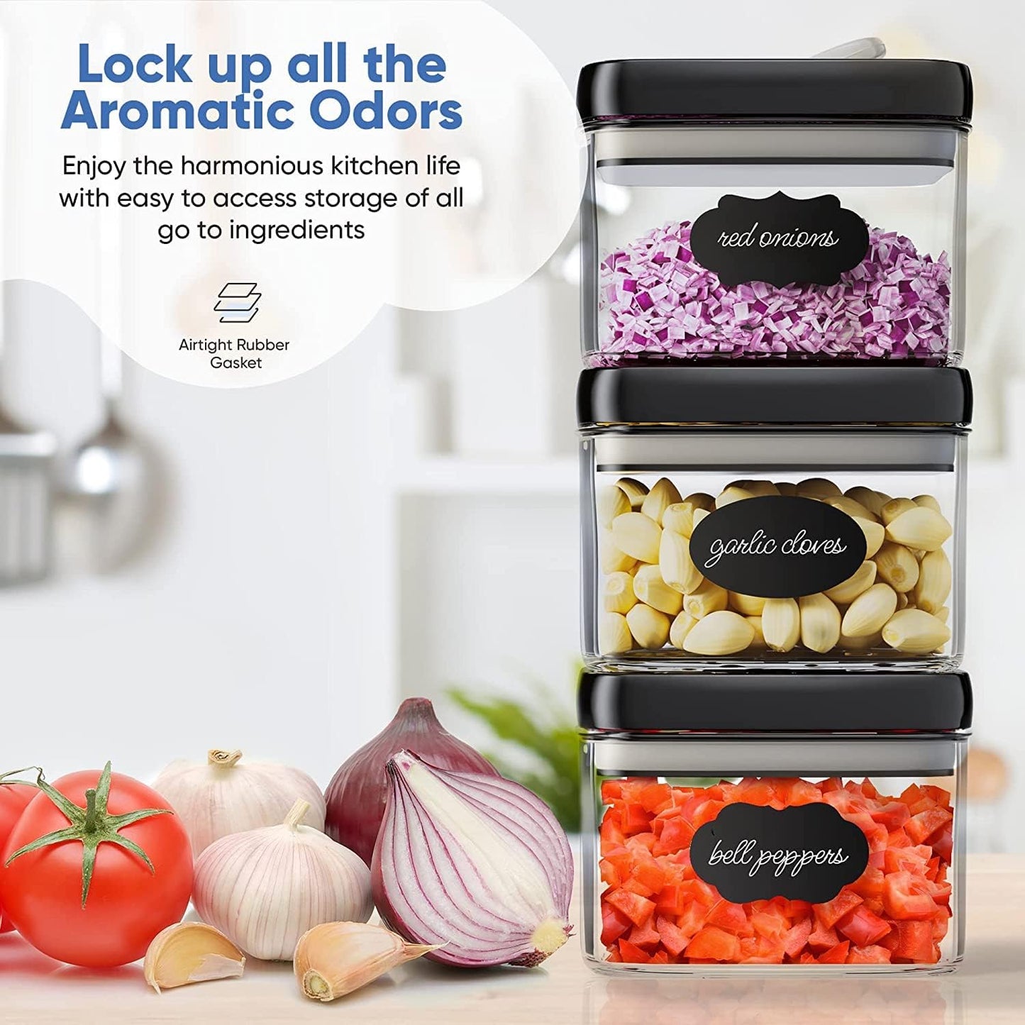 Chef's Path - Airtight Storage Boxes Set - 10 Labels and Markers - Kitchen and Pantry Storage - BPA Free - Plastic Storage Boxes with Upgraded Lids (6 Pieces - 1.5L)