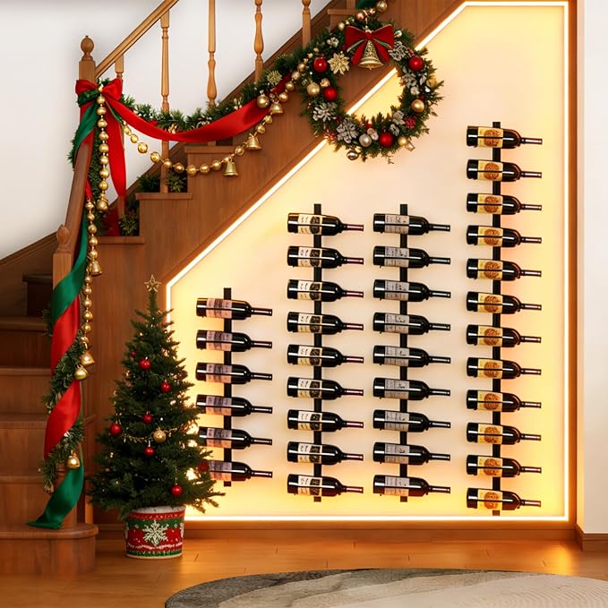 2 Pack 12 Bottle Wall Wine Rack for 24 Wine Bottles, DIY Detachable Wall Mount Wine Rack, Wine Storage Organizer Display Holder Used As One or Four, for Kitchen, Dining Room, Bar, Wine Cellar