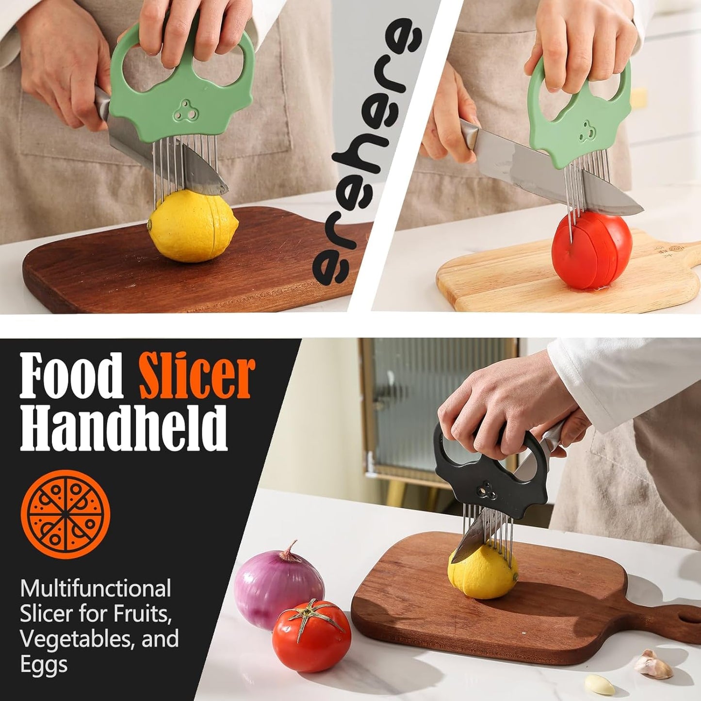 Stainless Steel Onion Cutter & Egg Slicer – Multi-Function Vegetable Cutter and Herb Stripper for Avocados, Tomatoes, and Potatoes (Obsidian)