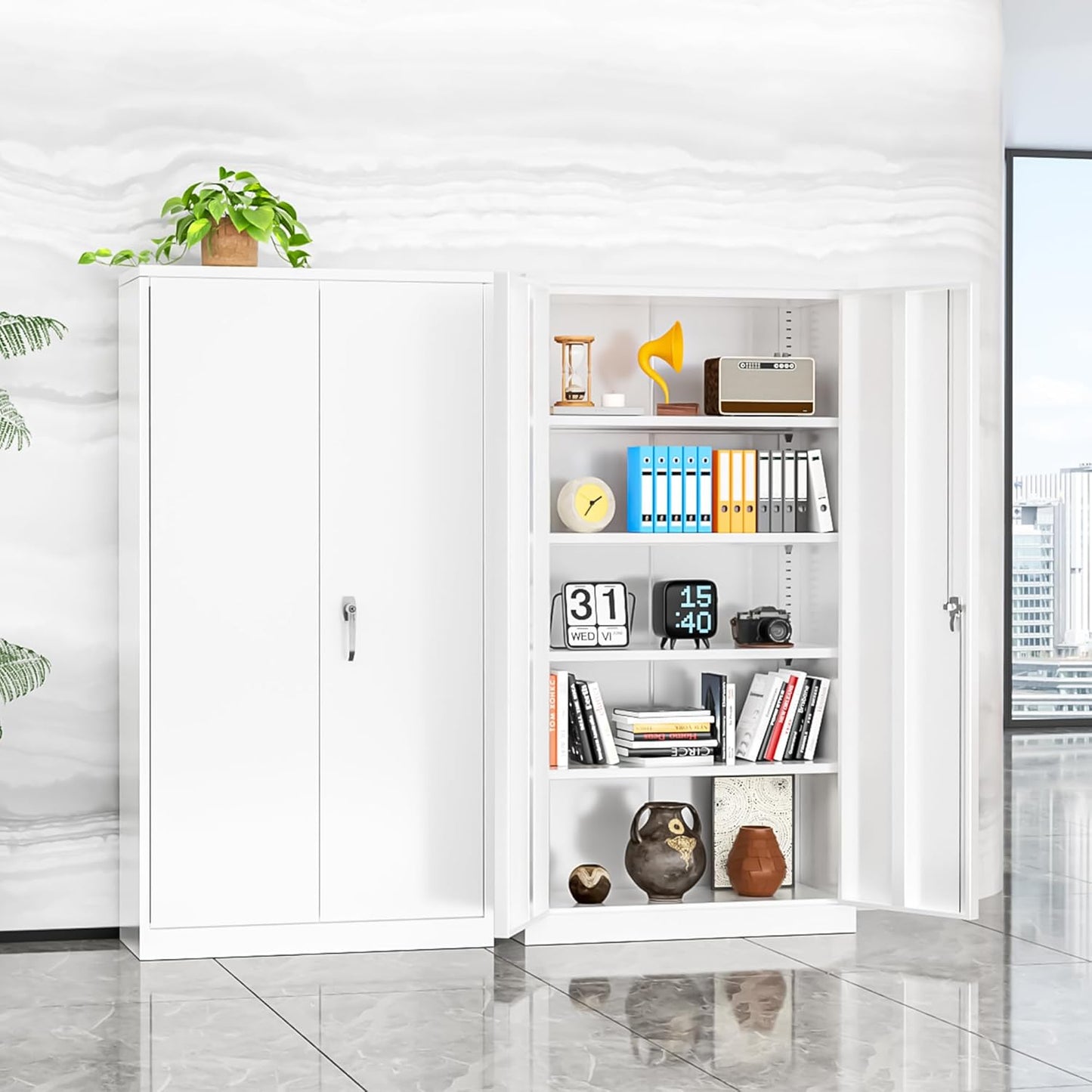 INTERGREAT Storage Cabinet, 72” Steel Locking Closet with Doors and 4 Adjustable Shelves, Tool Unit for Home Office, Garage & Tall Lockable File Cabinet, White.