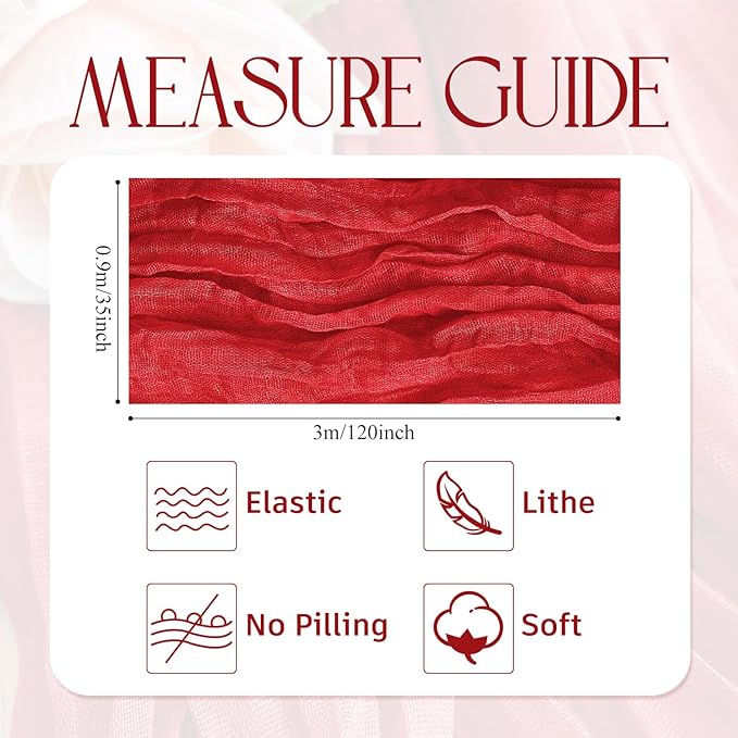 Wokceer Cheesecloth Table Runner 12Pack 10FT Red Gauze Christmas Fall Cheese Cloth Table Runner for Party Long Rustic Sheer Thanksgiving Table Runners for Baby Bridal Shower Wedding Easter Table