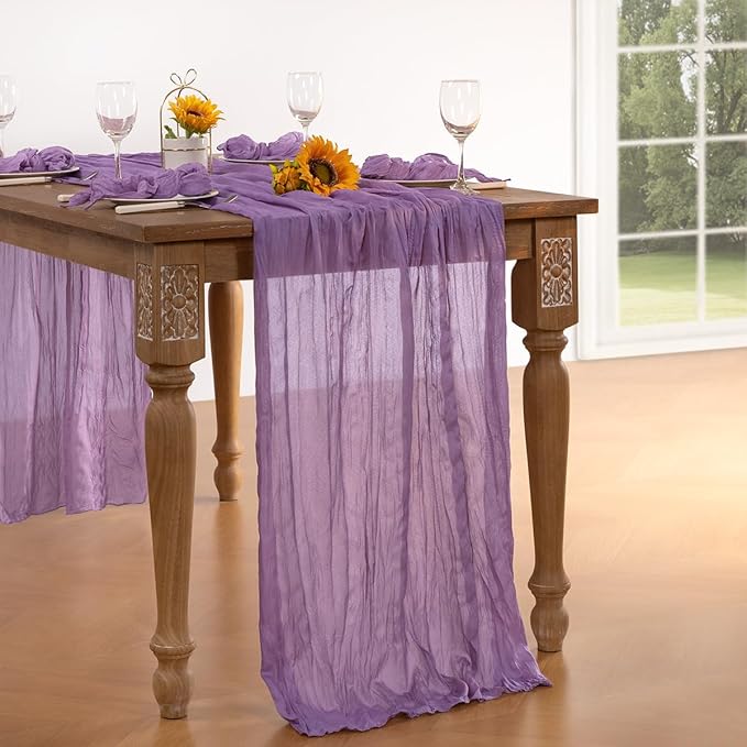 Lavender Purple Cheesecloth Table Runner 10 Pack Christmas Table Runners Boho Gauze 120 Inches Cheese Cloth Table Decor for Xmas Holiday Season Parties Wedding Bridal Baby Shower Birthday