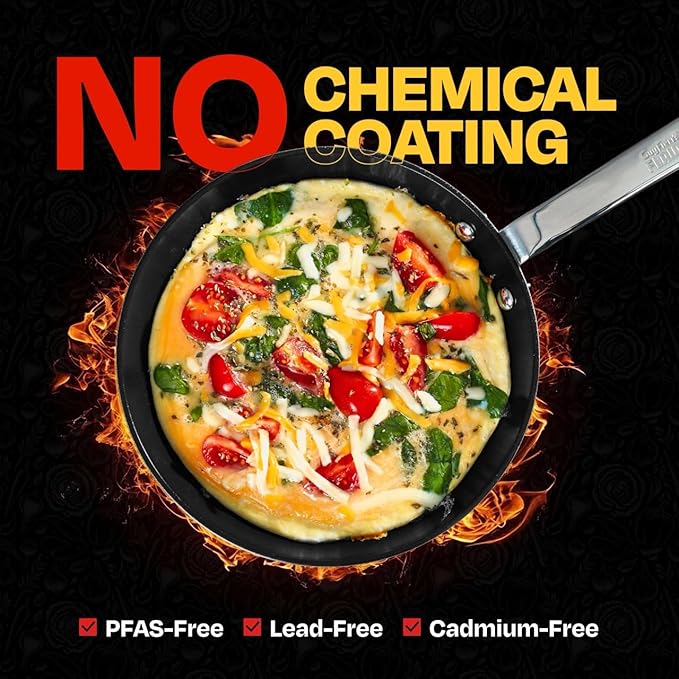 Guy Fieri's Flavortown 2-Piece Ceramic Cookware Set, Nonstick Frying Pan Set 10" and 12", Easy-Clean Kitchen Cookware, Made without PFAS PTFE PFOA, Induction Compatible, Oven & Dishwasher Safe, Black