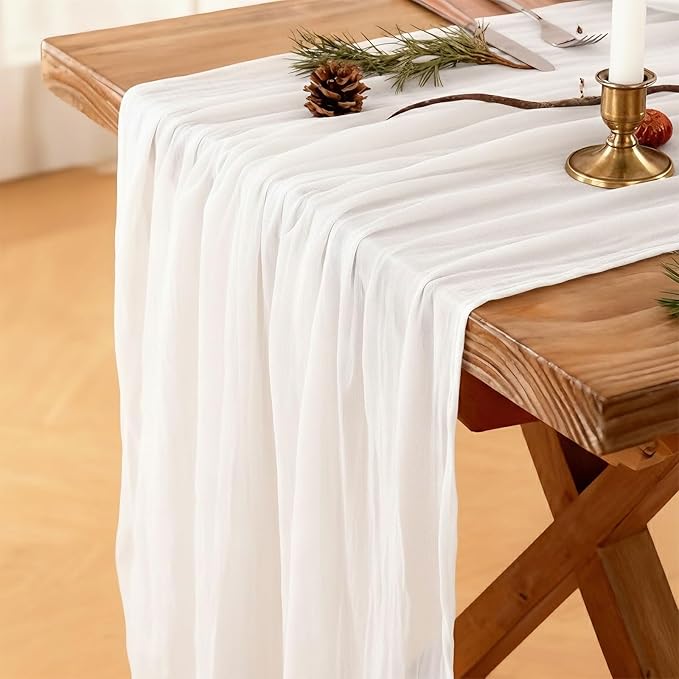 White Cheesecloth Table Runner, 120 Inch 10 FT Boho Rustic Cheesecloth Gauze, Cheese Cloth Runner for Wedding Spring Easter Baby Bridal Shower Party Decoration, 1 Pack