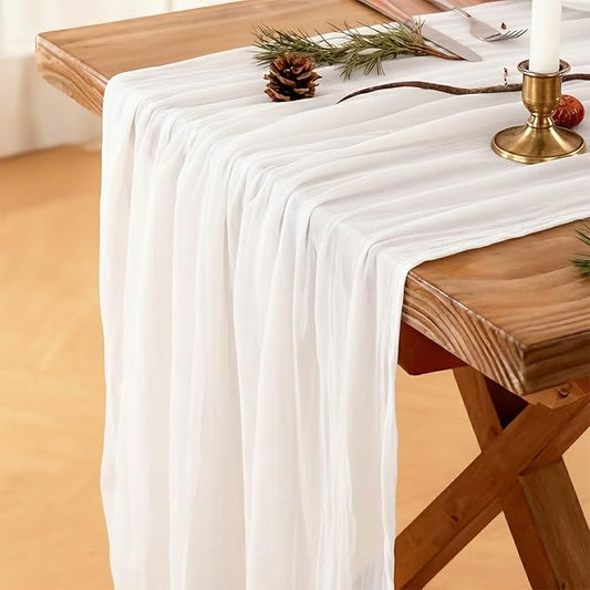 White Cheesecloth Table Runner, 120 Inch 10 FT Boho Rustic Cheesecloth Gauze, Cheese Cloth Runner for Wedding Spring Easter Baby Bridal Shower Party Decoration, 1 Pack