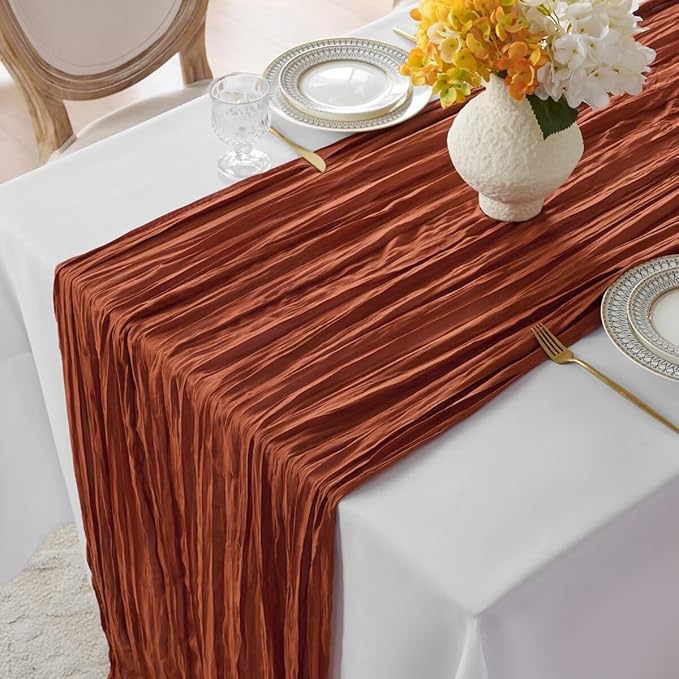 12 Pack Terracotta Cheesecloth Table Runner 35"×120" Gauze Fabric Table Runner Rustic Sheer Runner for Wedding Birthday Baby Shower Party Table Decoration Terracotta 12 Pack