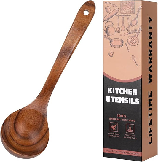Wooden Spoons for Cooking – 6 Pcs Teak Wood Utensil Set, Durable, Nonstick Safe & Heat Resistant with Ergonomic Handles - Unique Kitchen Gifts for Women Men, Cooking Gifts for Men Women