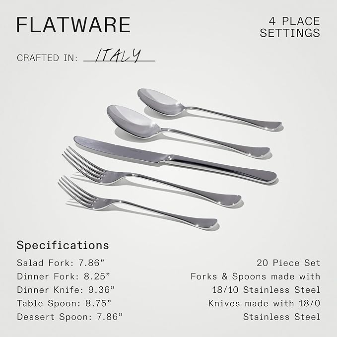 Made In Cookware - Flatware Set - 4 Place Settings (20 Piece Set) - Crafted In Italy