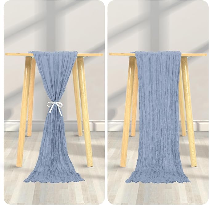 12 Pack Cheesecloth Table Runner 20 x 120 inch Cheese Cloth Table Runner Bulk,Romantic Boho Sheer Gauze Fabric Table Runners for Wedding Reception,Party,Bridal Shower Table Decor(Dusty Blue)