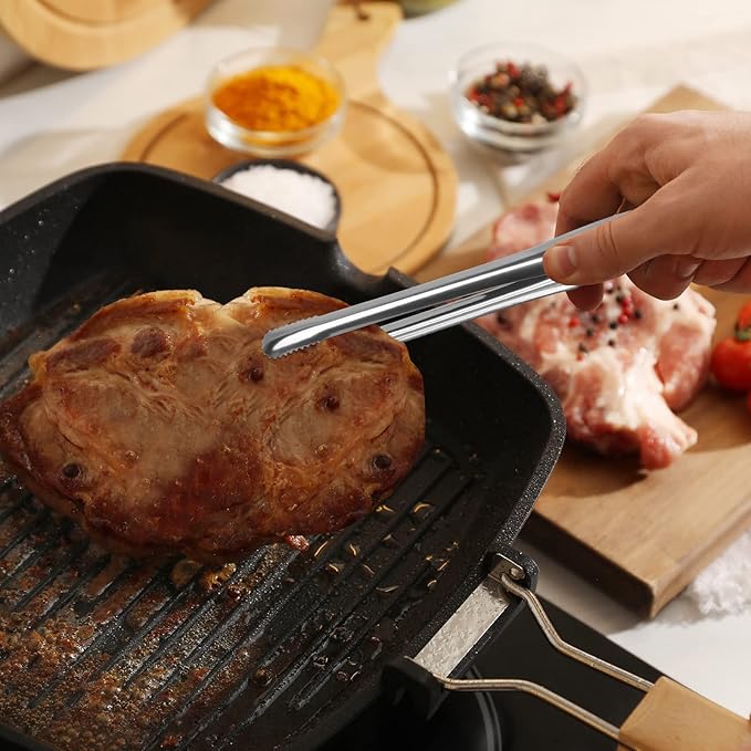 8 Pack Kitchen Tongs, Stainless Steel Serving Tongs with Non-Slip Tips for Cooking，Easily Control Kitchen Tweezer, Multi-Purpose Korean Tong for Baking, Food Plating, BBQ (12 Inch)