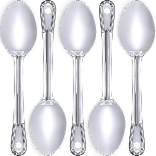 Super Strong, Ergonomic 11 in Serving Spoon 5 Pk. Big, Solid Stainless Steel Spoons for Cooking, Baking and Basting. Best Kitchen Flatware for Buffet and Banquet Service in Restaurants and Homes