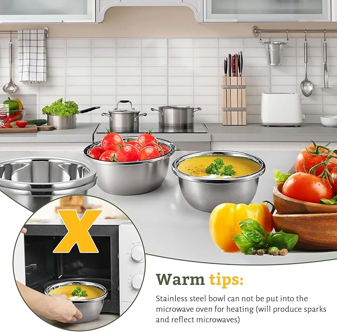 Stainless Steel Bowl Set of 4, Thicker 18/8 Stainless Salad Mixing Bowls 1.5 Quart, Nesting Metal Prep Bowls for Cooking Baking Marinating Cereal Soup