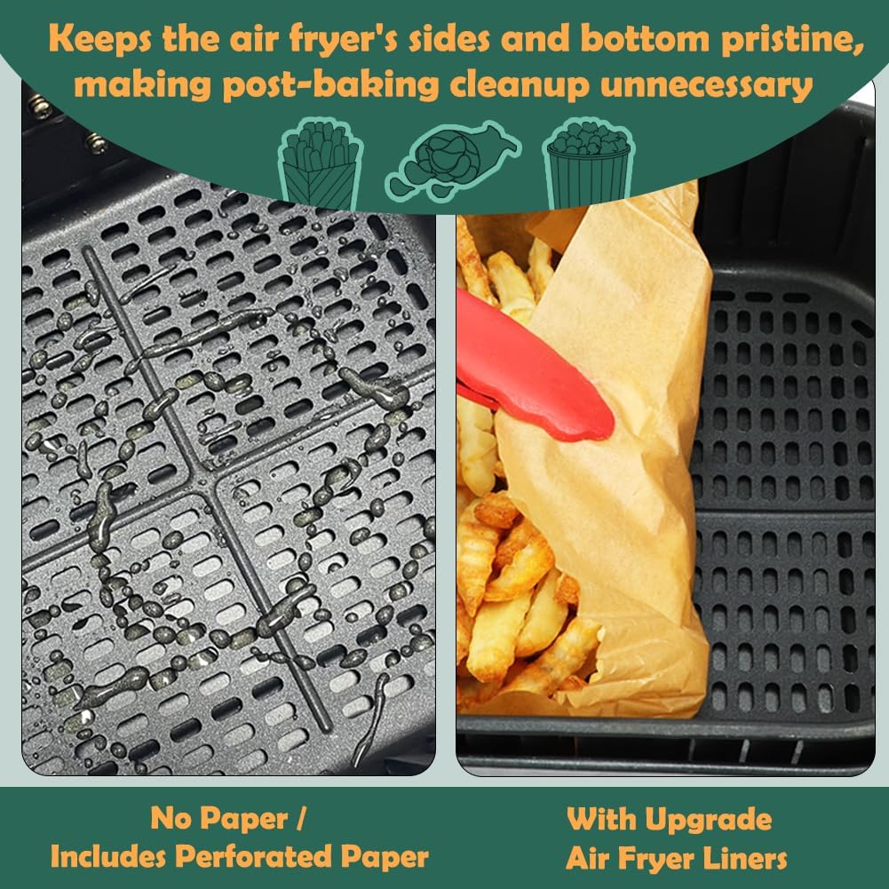 BYKITCHEN Air Fryer Sheet Liners for Ninja AG301 Grill, Cosori, Gourmia Airfryer, Set of 200, 9 Inch Air Fryer Parchment Paper Filters for 5 to 8 Qt Basket, Ninja Foodi Grill Accessories