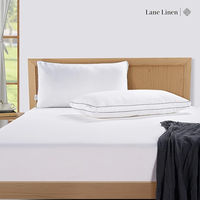 Lane Linen King Size Pillows Set of 2 - Medium Soft Support Gusseted Hotel Quality Bed Pillow, Down Alternative Pillows for Side, Back and Stomach Sleepers, Cool & Breathable For Every Day Use - White