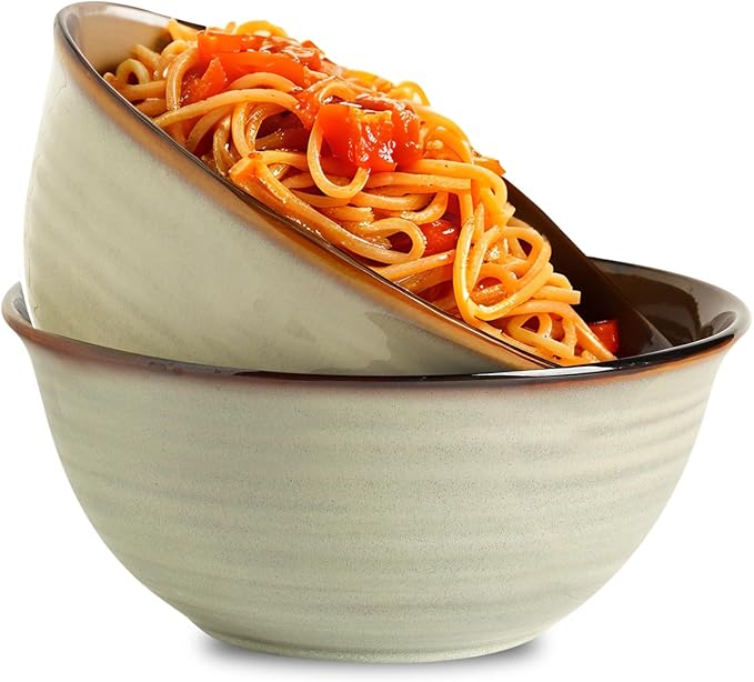 MEKY 84oz Serving Bowls, Ceramic Mixing Bowls Set of 2, 9 Inch Large Kitchen Bowls for Prep Baking Salad Pasta Ramen, Microwave & Dishwasher Safe, Durable for Daily Cooking & Entertaining, Brown