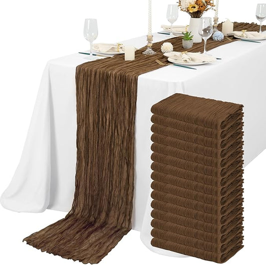 15 Packs Cheesecloth Table Runner Brown,10 Ft Rustic Gauze Boho Wedding Table Runner Decoration, Wedding Table Decor Table Cloth for Wedding Party Bridal Shower Table,21.5x120in