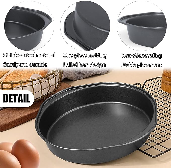 Round Cake Pans, 2 Pack 8 Inch Circle Cake Pan With Wide Handle Stainless Steel Baking Pan For Birthday Wedding Christmas, Steaming Serving