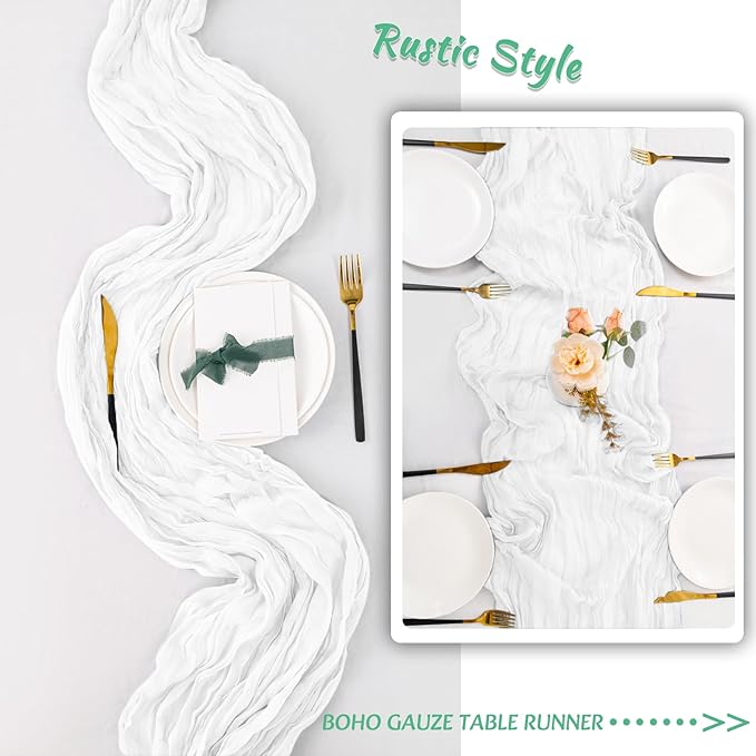 12 Pack White Table Runner 10FT Cheesecloth Table Runner 21 x 120 inch Boho Gauze Cheese Cloth Table Runners Rustic Sheer Table Runners for Party Wedding Bridal Baby Shower Christmas Table Decor