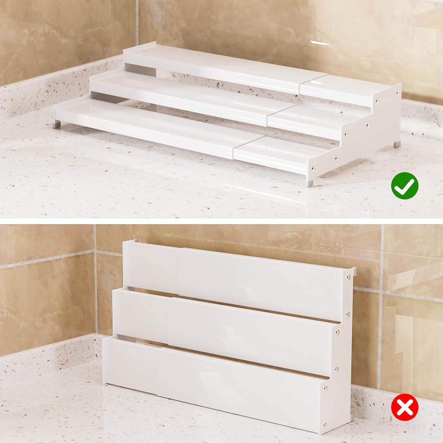 Premium Spice Rack Organizer for Countertops - 3-tier space-saving kitchen organizer for spice jars, oil bottles and utensils 1 Pack White (modern rust-resistant design)