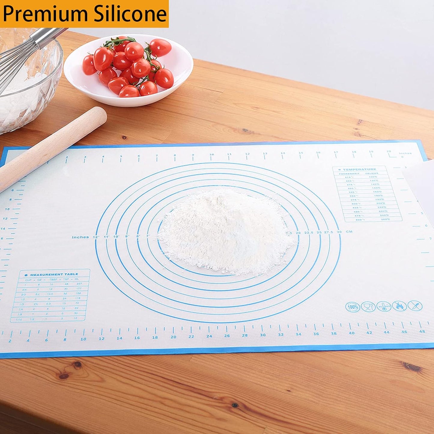 Silicone Baking Mat，Non Stick Rolling Dough with Measurements for Pie Pizza Cookies Fondant Making，Extra Thick Non Slip Silicone Pastry Mat